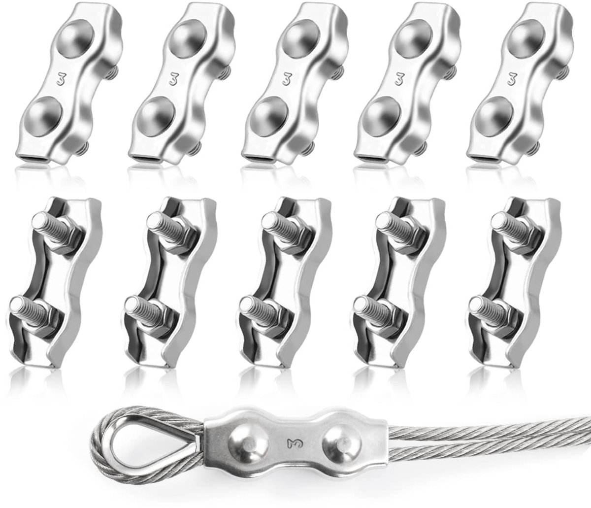 Kabelklem M3 Duplex - 10 stuks - RVS 304 - Voor 3mm staal kabel - Beveilig kledinglijn en luifel - SnelShoppen