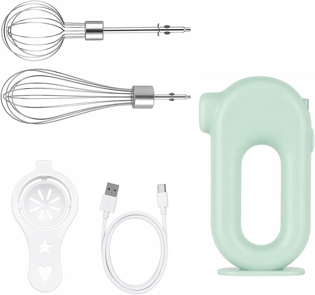 Elektrische handmixer 1500 mAh - oplaadbaar groen - 4 snelheden - ideaal voor het kloppen van eieren - SnelShoppen