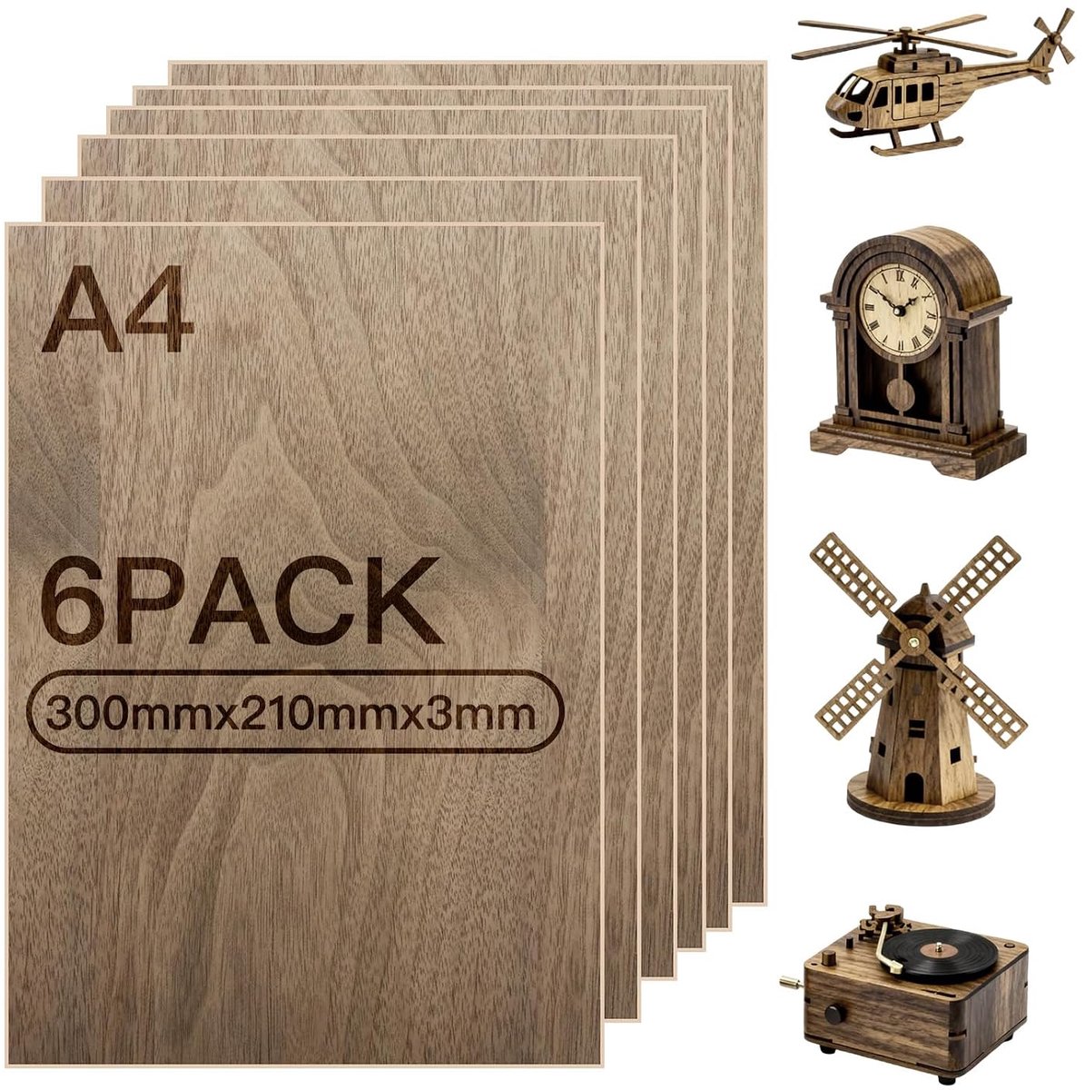 Plexiglas plaat 3 mm - Walnoot multiplex 300 x 210 mm - Natuurlijke textuur - Ideaal voor modelbouw - SnelShoppen
