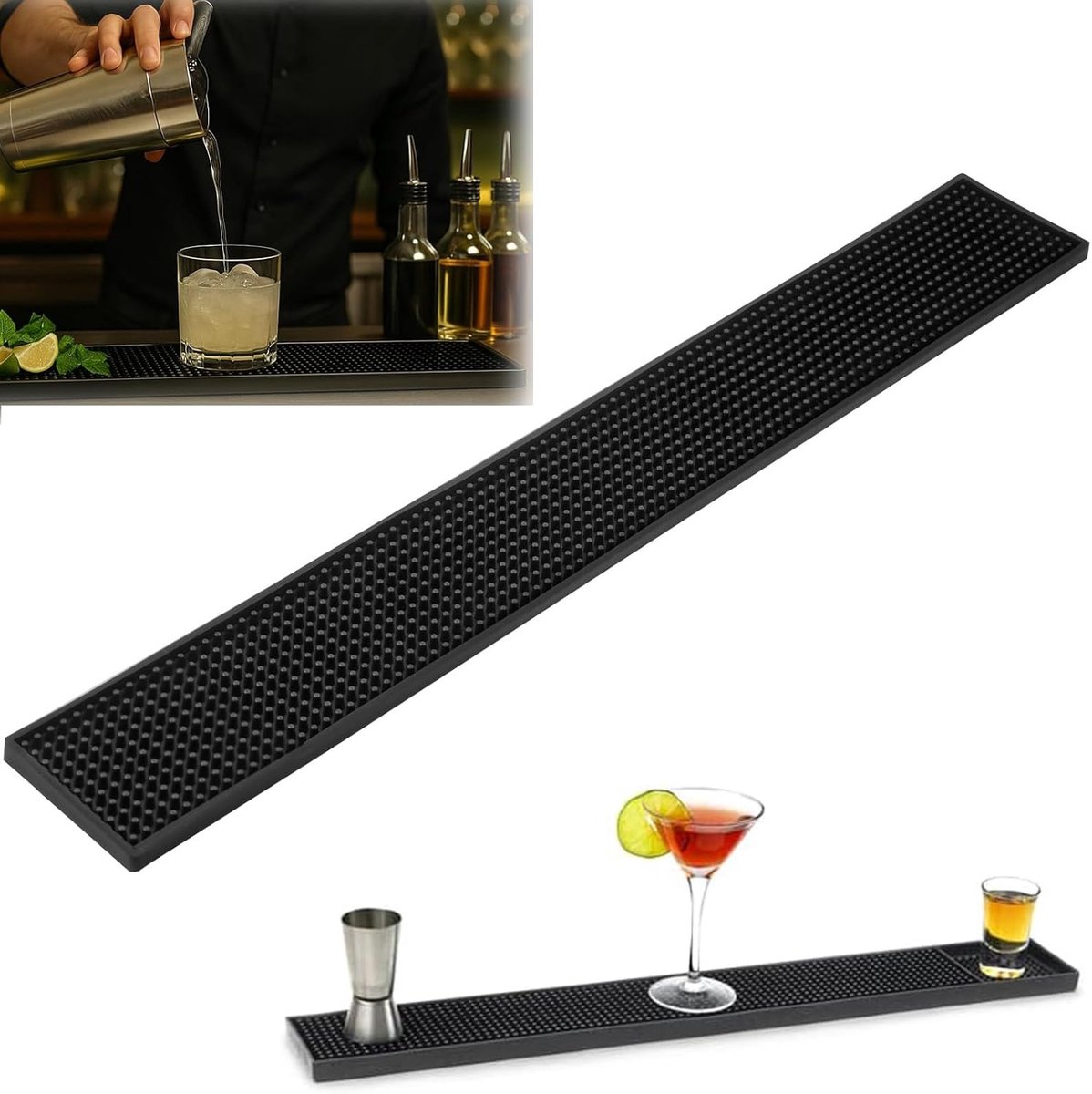 Rubber Bar Mat 60*10cm - Silicone Splash Guard - Antislip Drain Pad - Ideaal voor keuken en bar - SnelShoppen