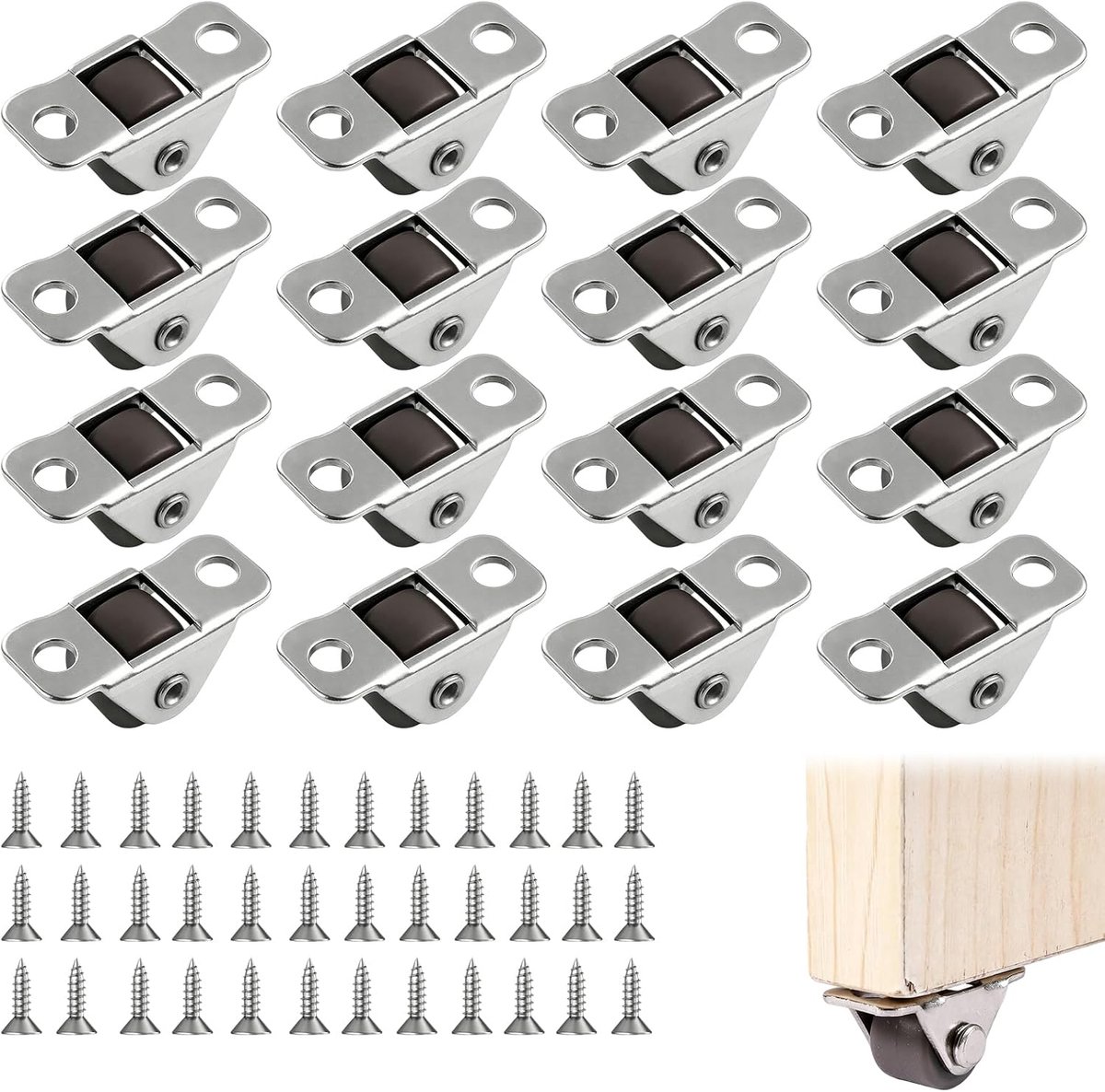 Mini meubels wielen 12mm - rubber - 16 stuks met 36 schroeven - ideaal voor lichte meubels - SnelShoppen
