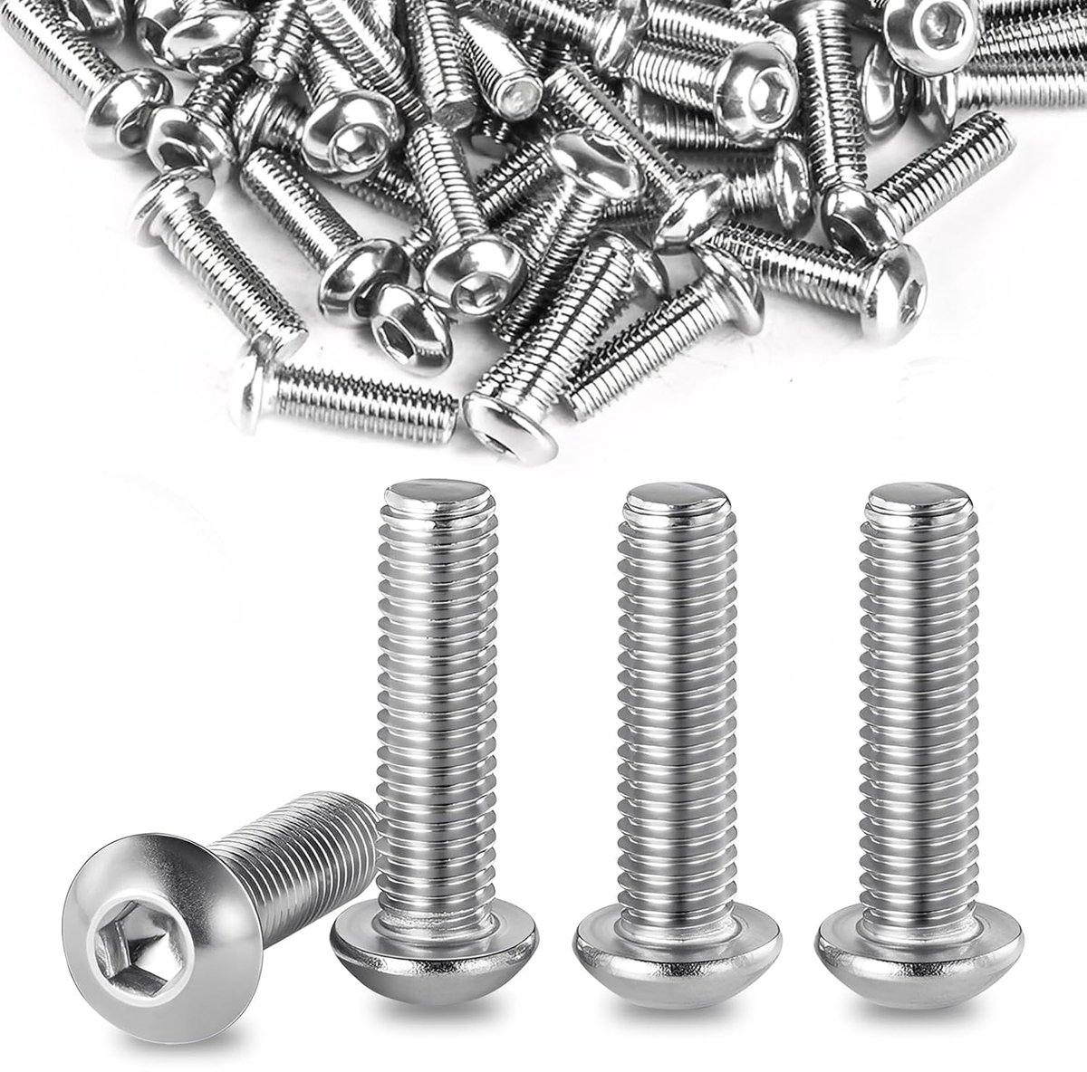 50 Pieces Lens Head Screws, M6 x 20mm Screws, Hexagon M6 Stainless Steel, Flat Head Screws, 304 Flat Head, Full - ShopVlot