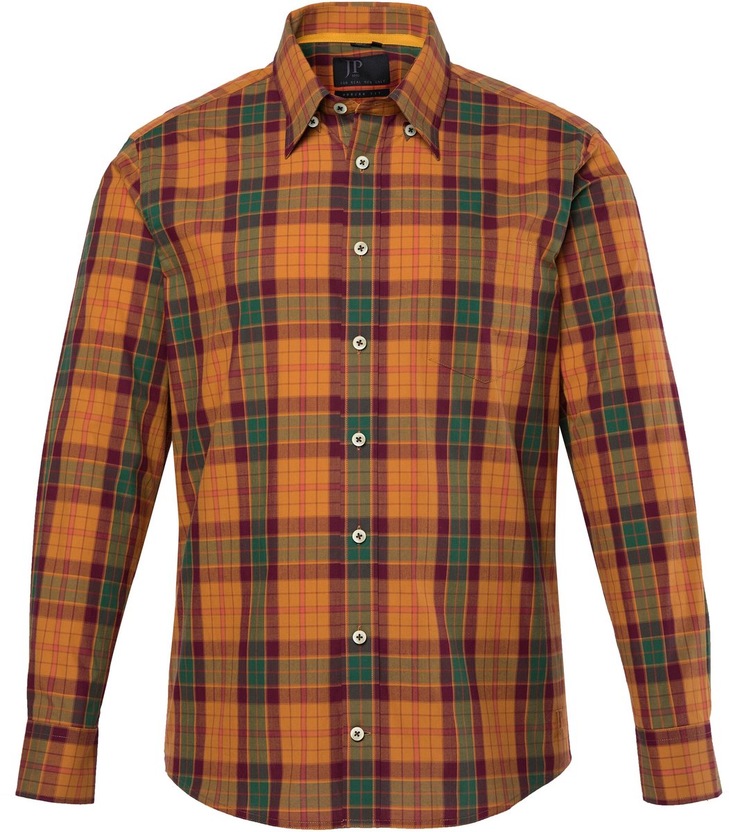 JP 1880 - Heren - Geruit overhemd lange mouwen modern fit tot 8XL - Hazelnoot - Maat 7XL