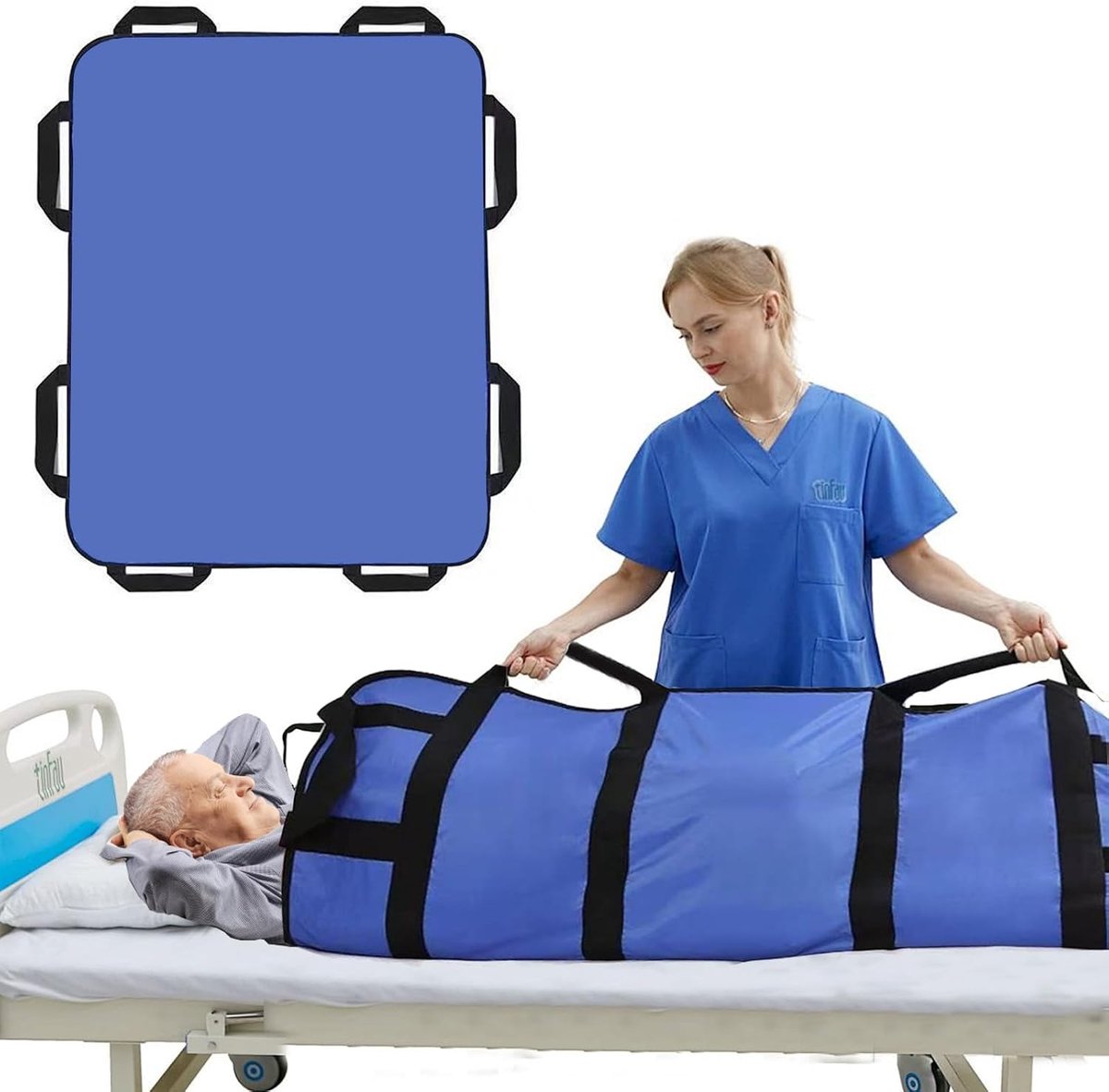 Patient Lifter Transfer Board, 48 x 40 Inch Patient Transfer Board with 8 Handles, Bed Rod Sliding Cloth with Handle - ShopVlot