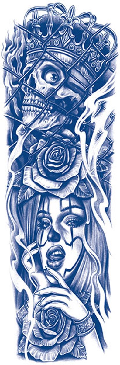 Tijdelijke sleeve tattoo skull 2 weken