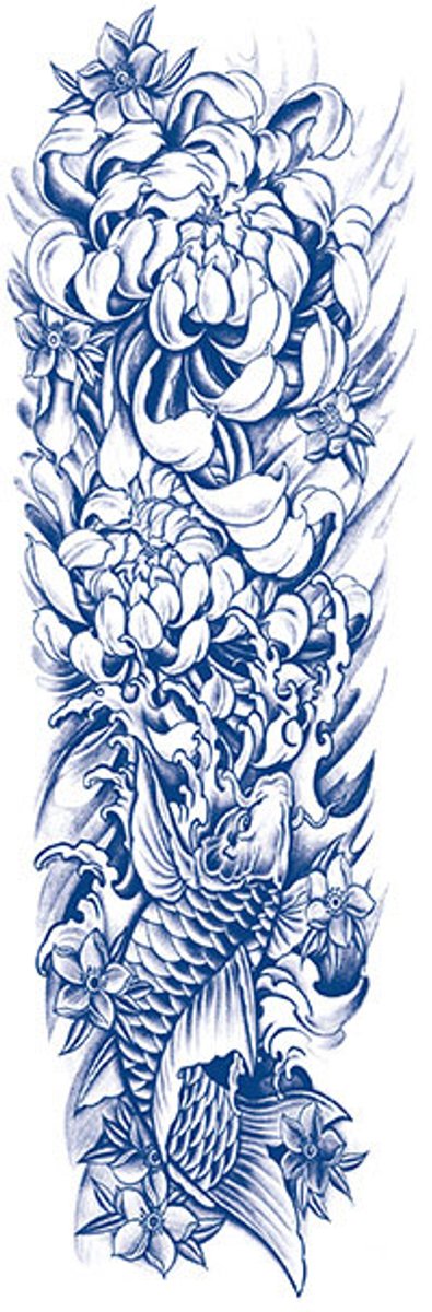 Tijdelijke sleeve tattoo bloemen koi abstract 2 weken
