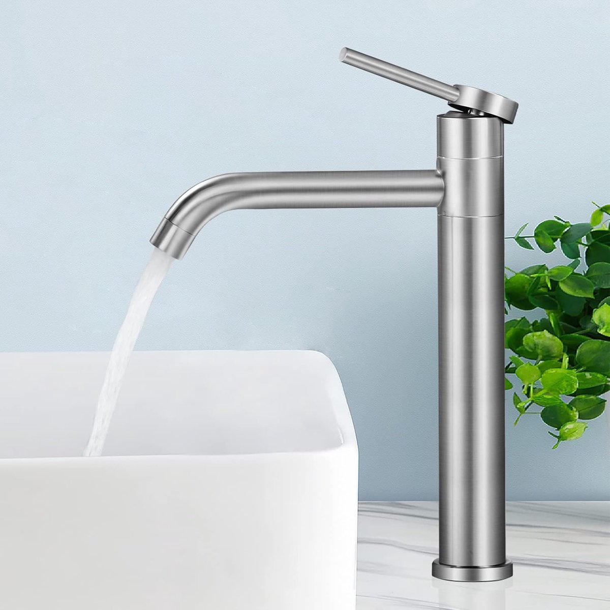 5M2OK-T Bathroom Sink Faucet High Spout 360 Degree Rotatable Brushed Single Lever Bathroom Mixer Tap Brushed - ShopVlot