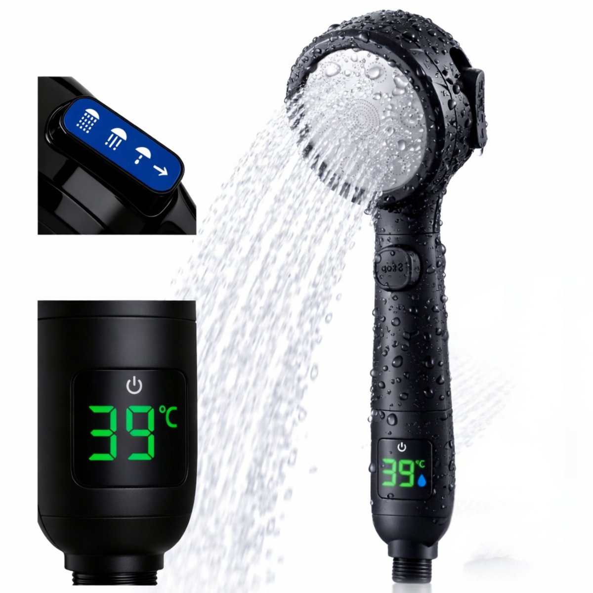 LED Douchekop met Temperatuurweergave - 4 standen, waterbesparend