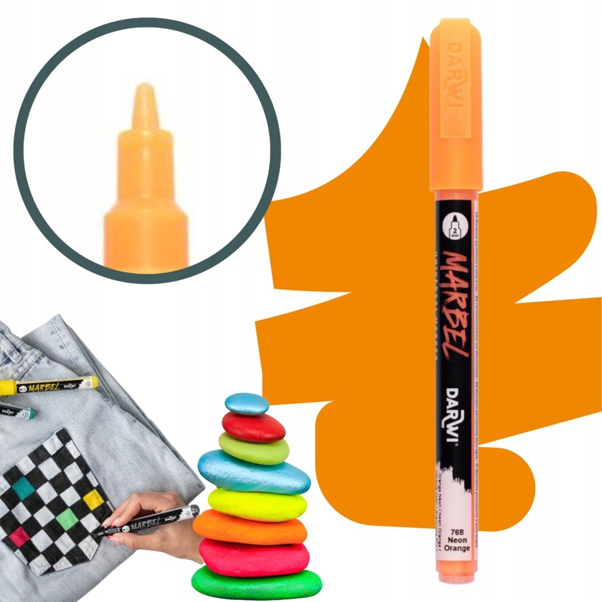 Acrylmarker MARBEL 2mm Neon Oranje - Voor Steen, Papier, Stof, Glas