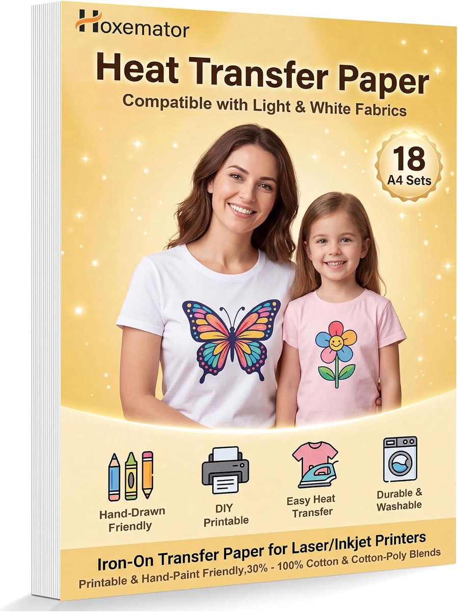 Transferpapier voor T-shirts - 18 vellen - bedrukbaar textielvinyl - voor strijken op lichte stoffen - ShopVlot