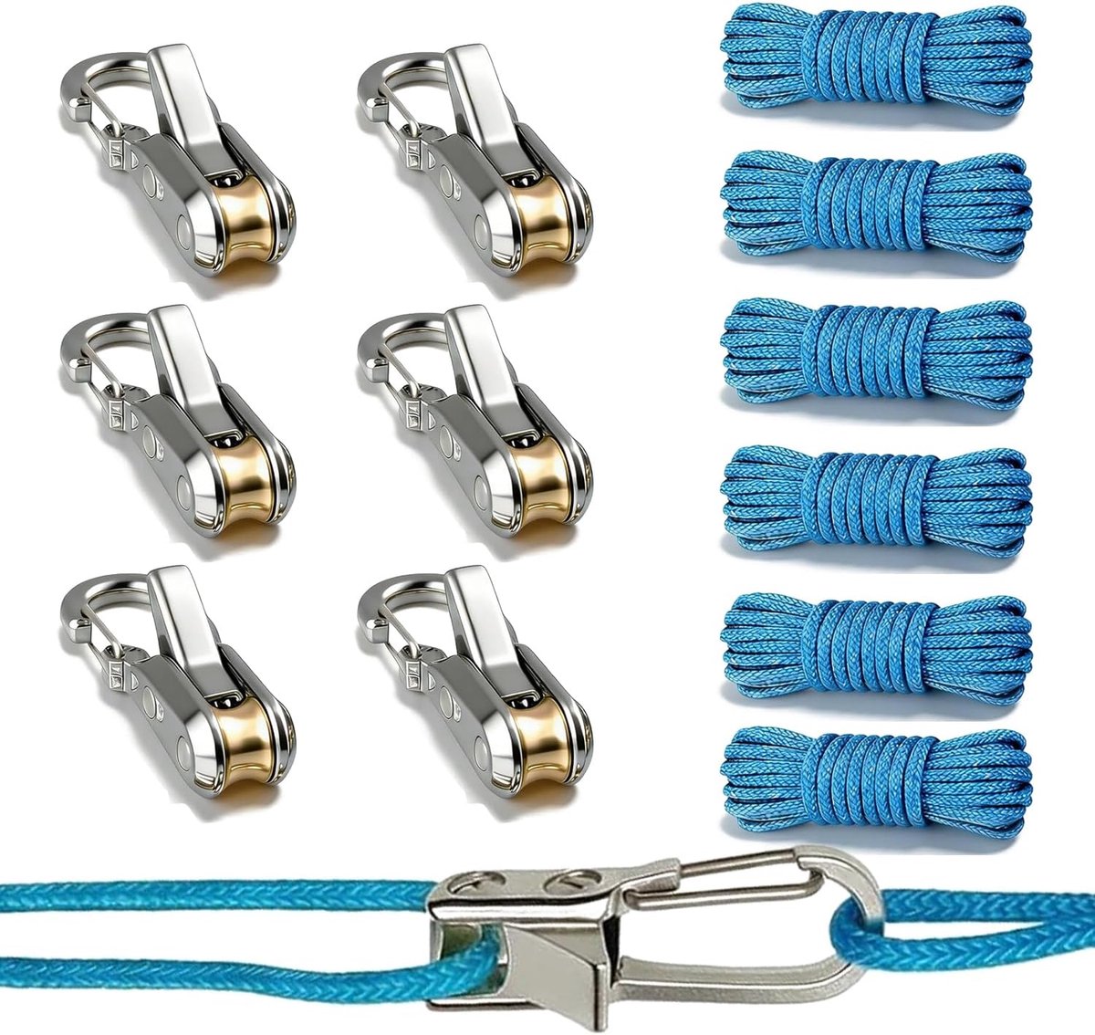 Kabelspanner met snelle ontgrendeling - Set van 6 met karabijnhaak - Tangle-free systeem - Ideaal voor camping - ShopVlot