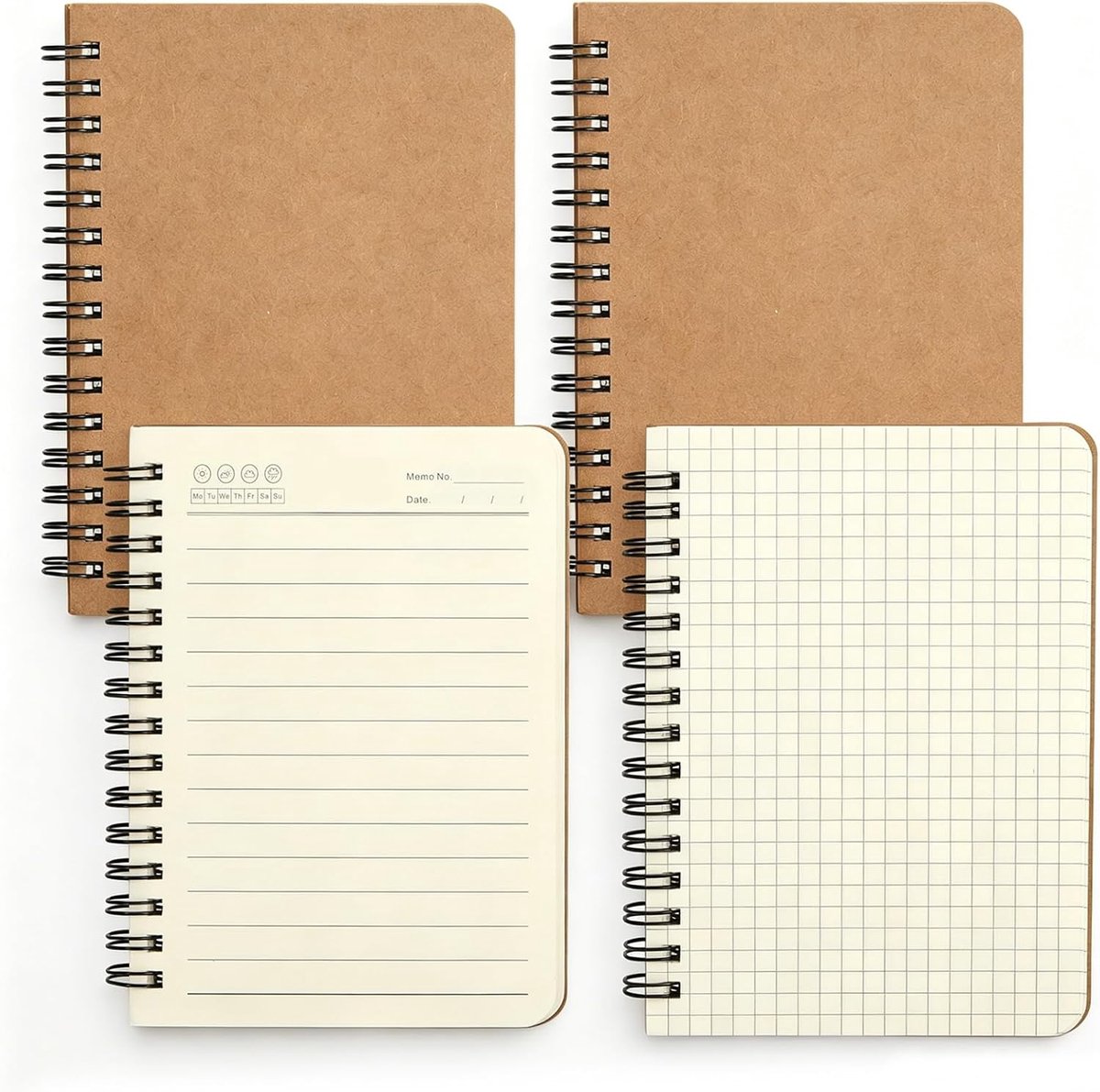 Notitieboek A6 2 Stuks - Klein Papier Lederlook - Gelijnd & Geruit - Ideaal voor Dagelijks Gebruik - ShopVlot