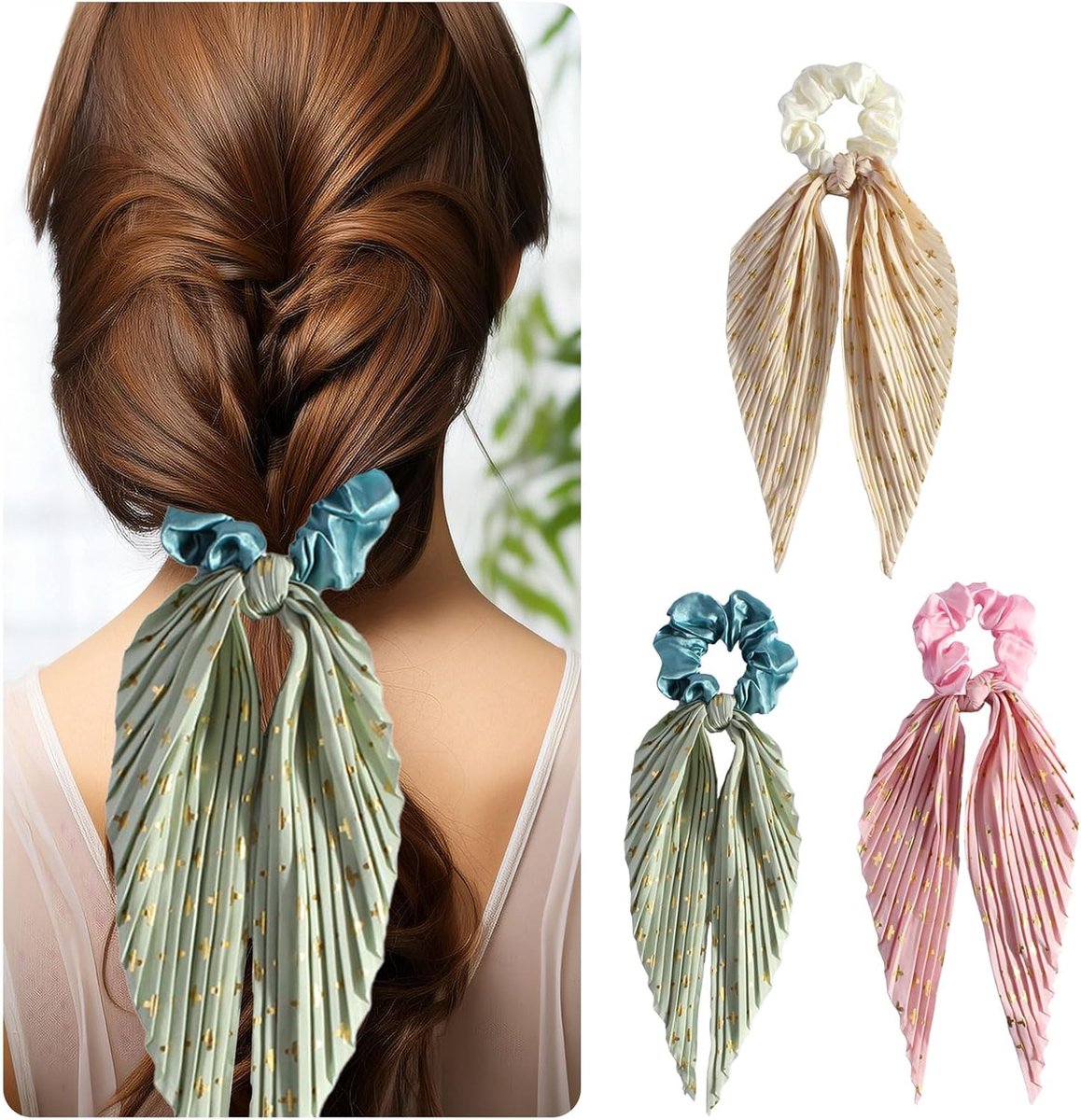Haarbanden Scrunchies - Zijde Elastisch - Bunny Oren - Perfect voor Ponytail - ShopVlot