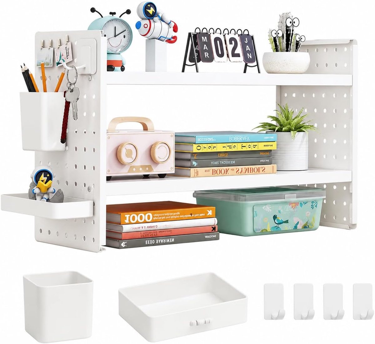 Bureau Organizer 2-Tier - Witte Metalen Plank - Verstelbaar met Pegboard - Ideaal voor Kantoor en Studie - ShopVlot