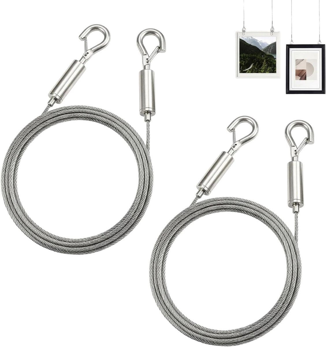 verstelbare metalen ophangkabels 2 m x 1,5 mm - roestvrij staal - maximale belasting 30 kg - ideaal voor zware objecten - ShopVlot