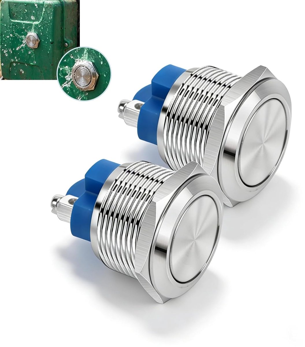 Drukknop 12V - 22mm met schroefklemmen - Edelstaal waterdicht - Perfect voor voertuigbediening - ShopVlot