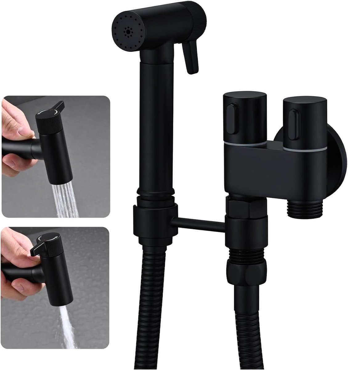 Handheld bidet sprayer met 120cm douche slang - zwart - messing met dubbele functie - ideaal voor schoonmaken - ShopVlot