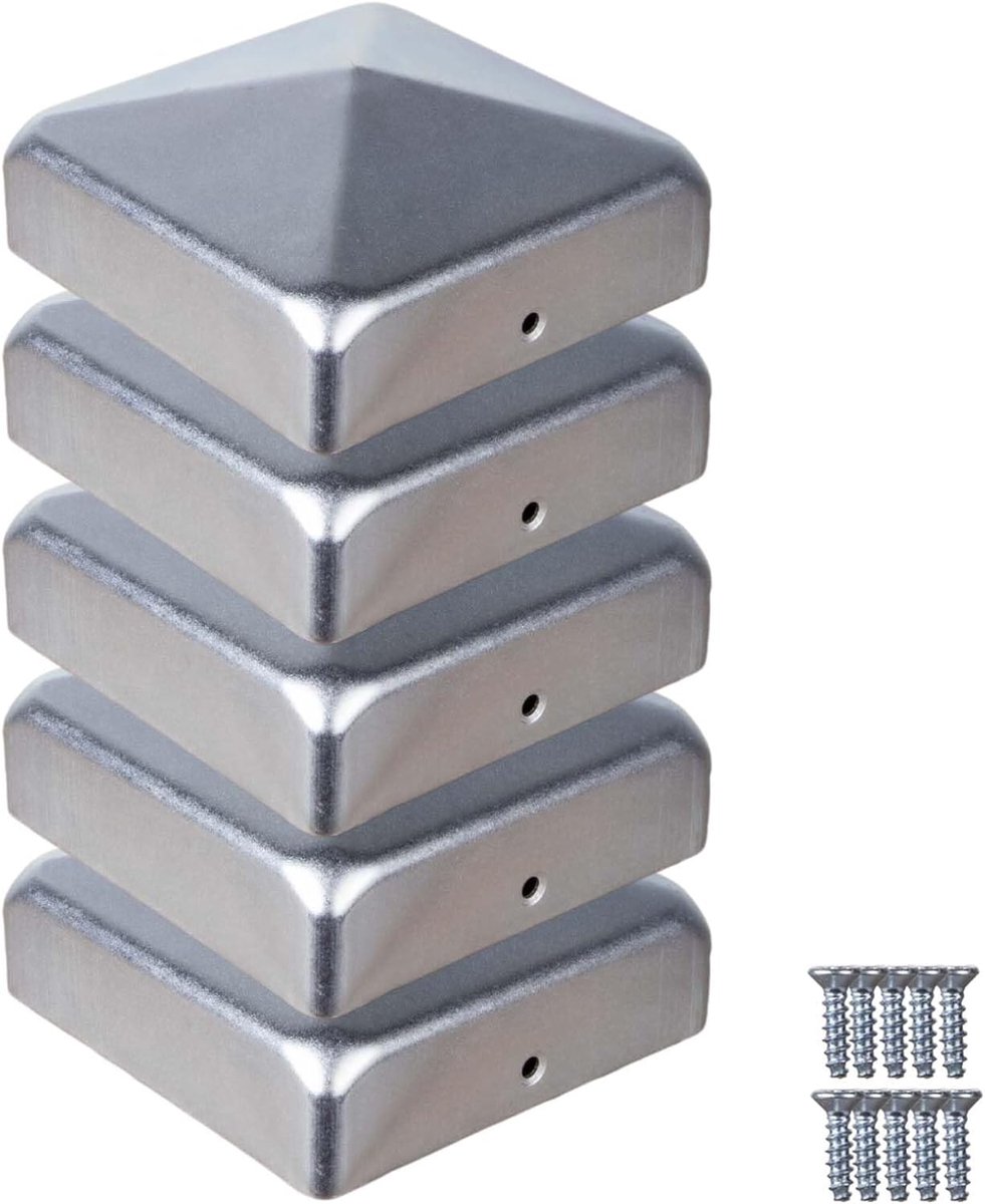 Postcaps 8 x 8 cm - Galvaniseerd staal - Piramidevorm - Bescherming voor houten en metalen palen - ShopVlot