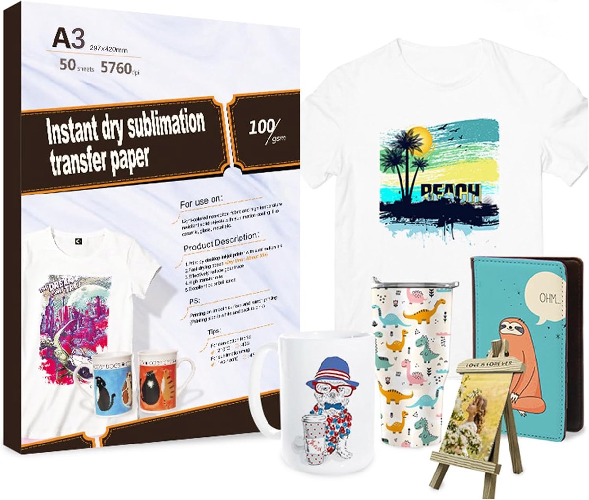 Sublimatiepapier A3 - 297 x 420 mm - 100 g/m² - 50 vellen voor T-shirts en textiel - ShopVlot