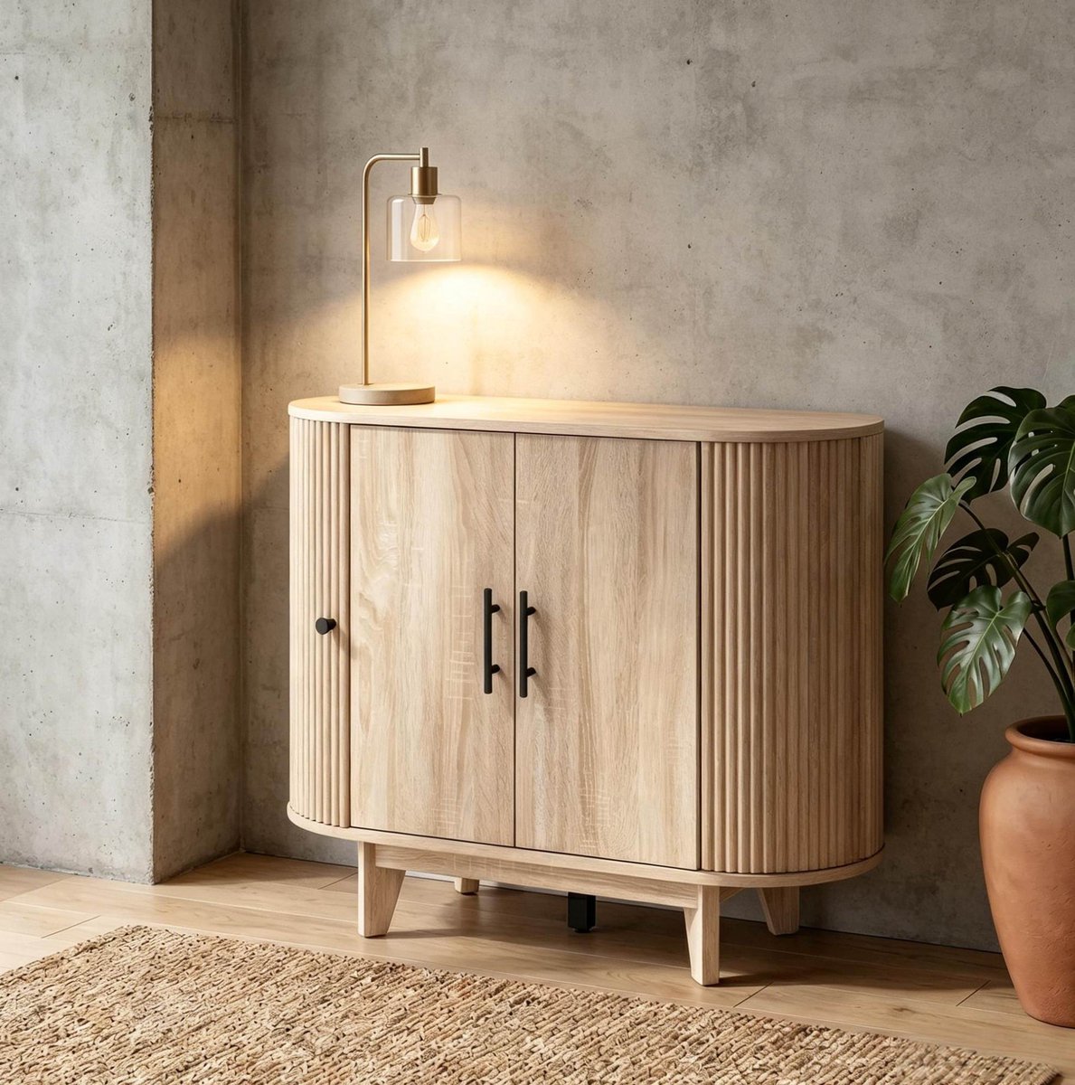 OKWISH Buffetkast - Verstelbare Planken - Dichte Opbergruimte Voor Eetkamer, Woonkamer En Hal - MDF Natuurlijk - 90 X 40 X 76 Cm