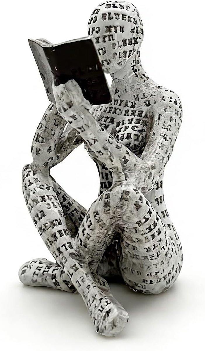 Lezen vrouw standbeeld - abstracte boekliefhebber - handgemaakt papierpulp - serene sfeer voor boekenkast - ShopVlot