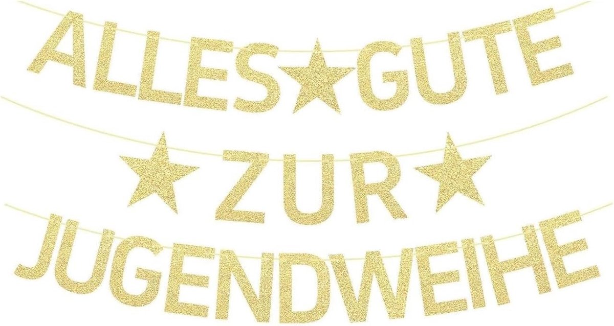 Gouden banner jeugd - glitterkarton - met koorden en naald - ideaal voor jeugdfeest - ShopVlot