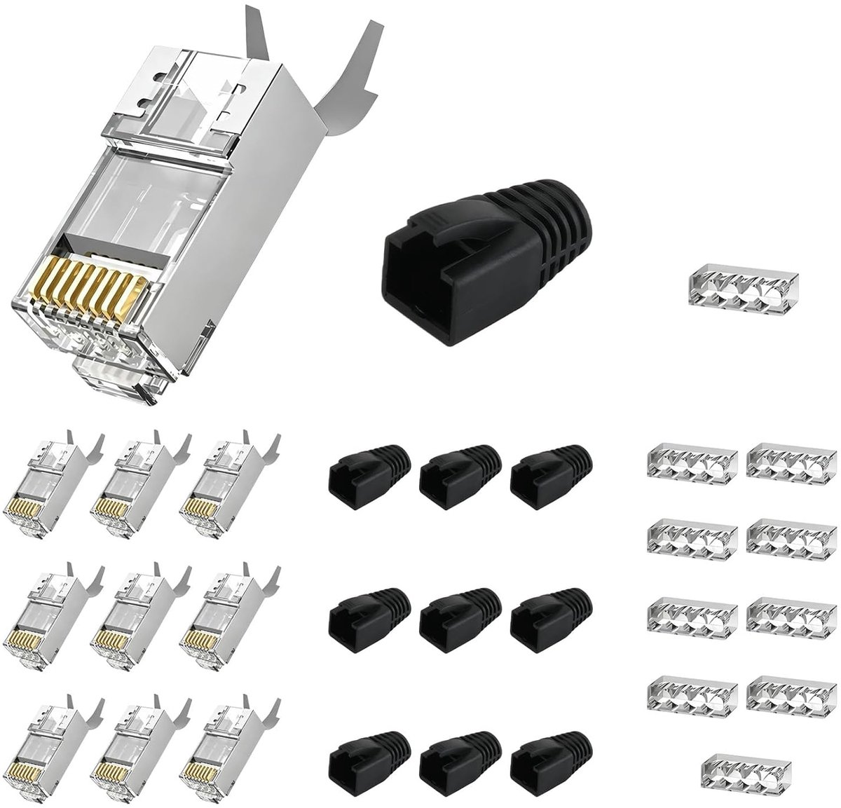 RJ45-stekkers Cat7 Pass Through - 10 stuks - met trekontlasting - ideaal voor afgeschermde netwerken - ShopVlot