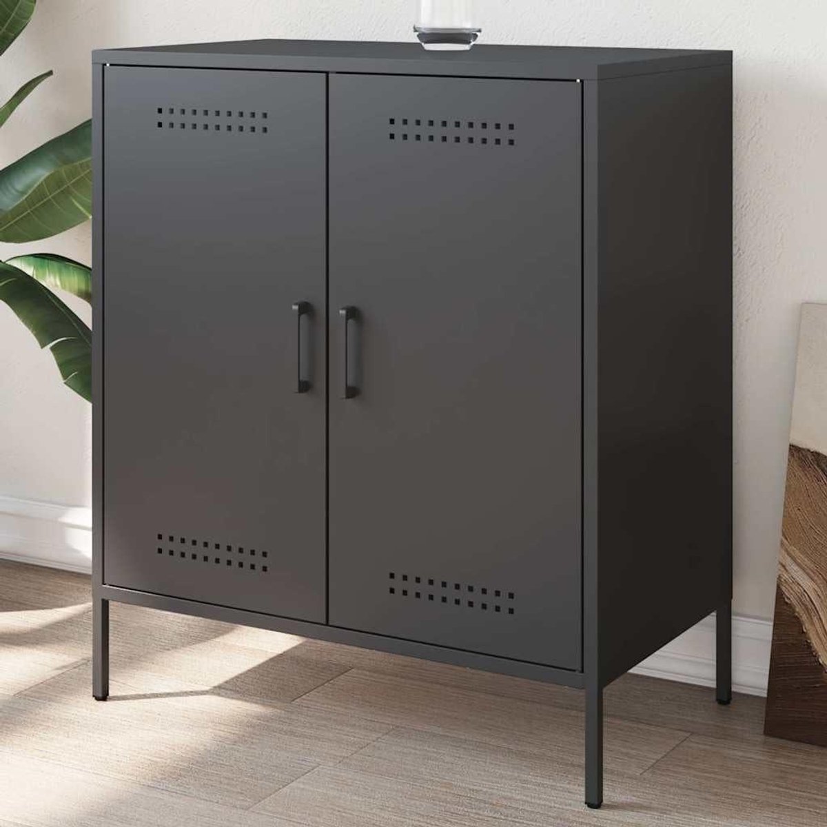 Dressoir met Stalen Frame - Opbergkast Industrieel - Woonkamer Organisatie - Praktische Deuren - 68 x 39 x 79 cm