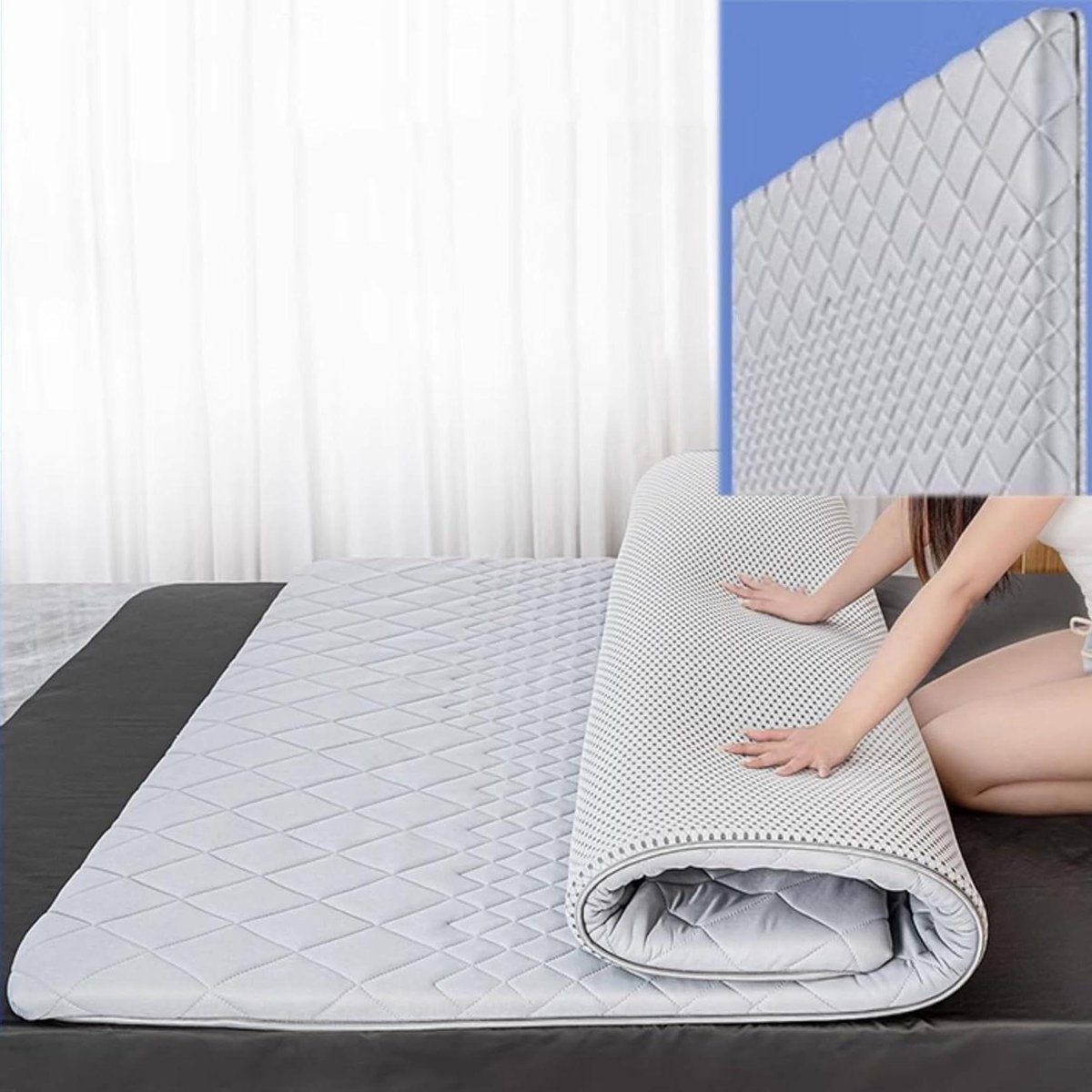 Japanse Traagschuimmatras - Dunne Futonmat - Vloer Slapen - Hoge Veerkracht Schuim - 90 x 200 cm - Grijs