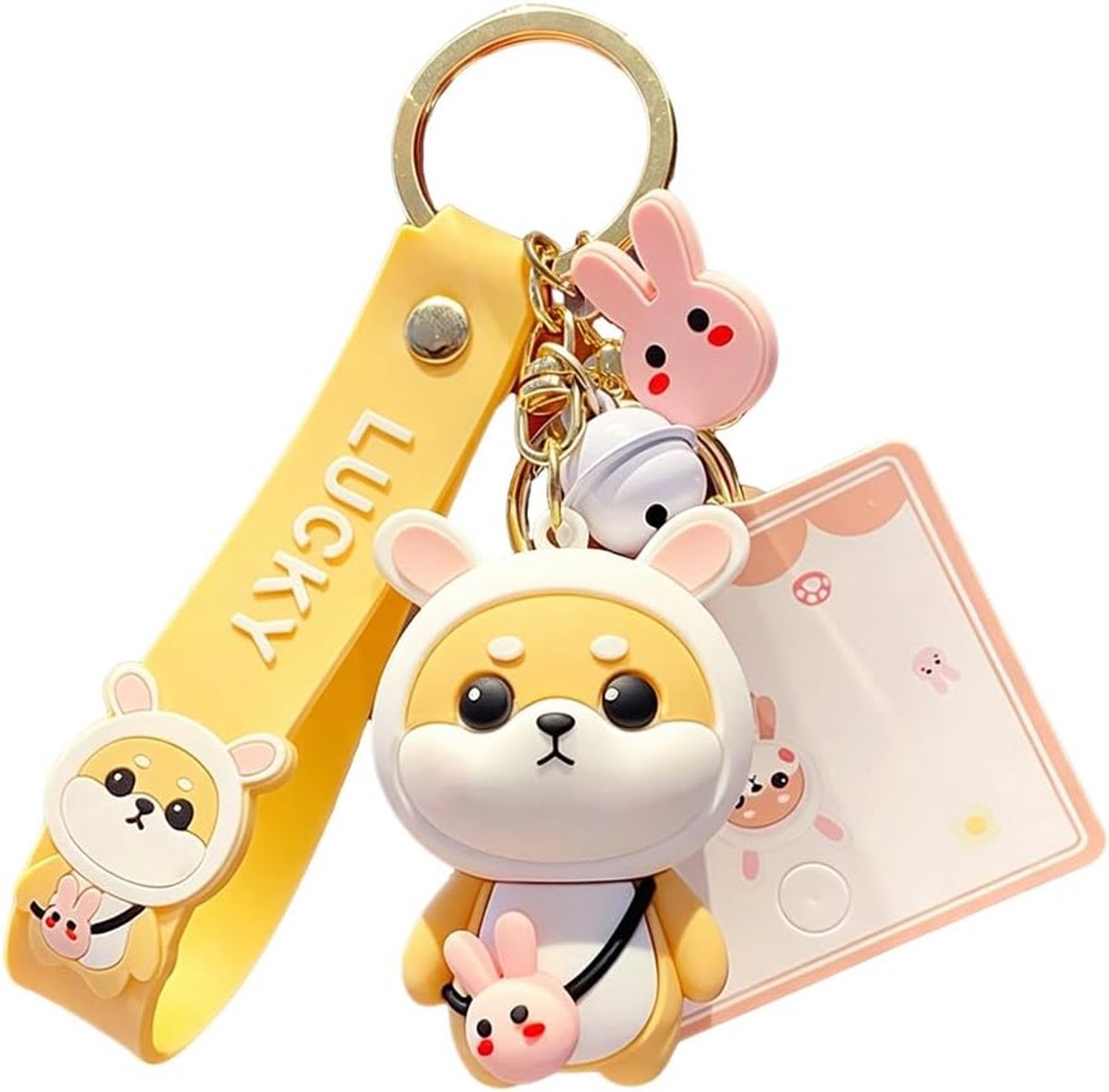 Sleutelhanger voor vrouwen - Cartoon Shiba Inu - Wit - Handtas of rugzak decoratie - SnelShoppen