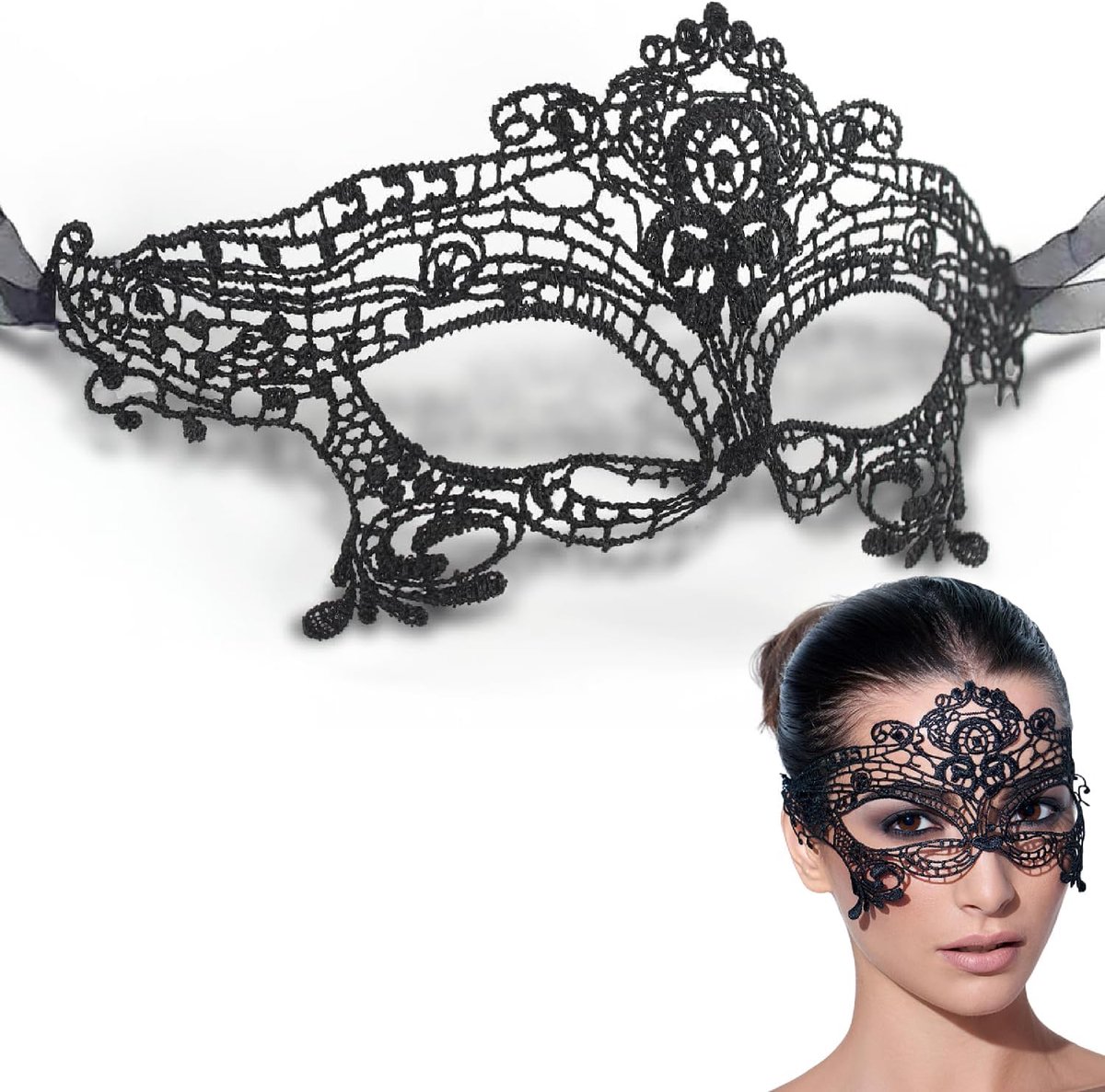 Vrouwen Sexy Kant Oogmasker - Venetiaans - Zwart - Perfect voor Avondjurk en Dans - SnelShoppen