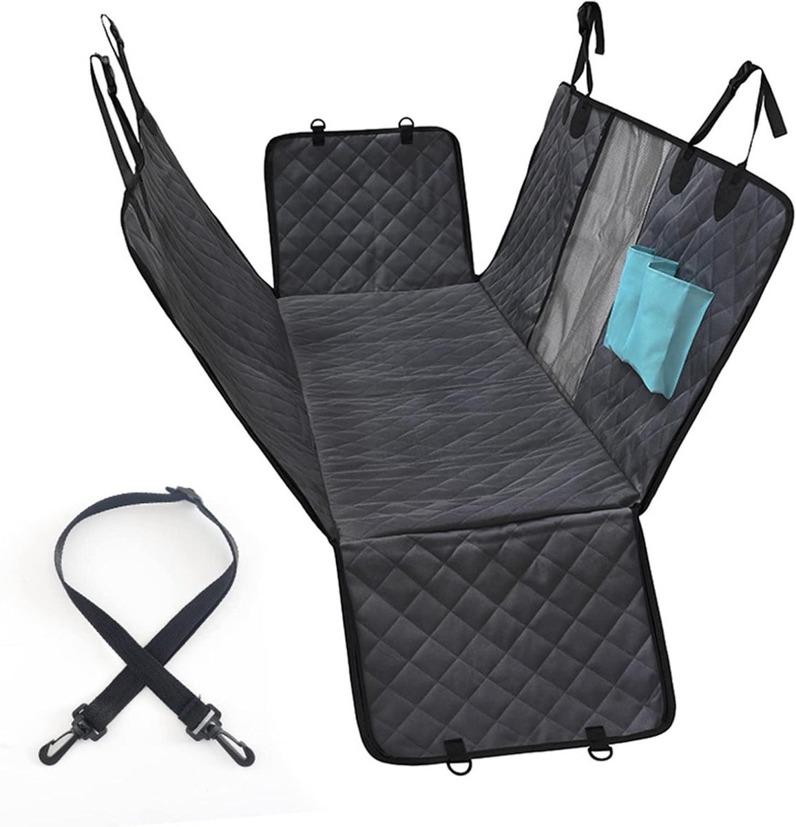 Honden Achterbank Cover - Honden autostoelhoes - Auto Reizen - Met Zijflappen - 150x145 cm - Zwart