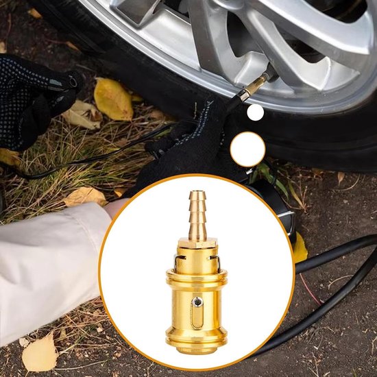 Bandenpomp Mondstuk - Luchtpomp Adapter - Banden Oppompen - Dubbele Klep Connectie - 65 mm en 8 mm - Goud — afbeelding 4
