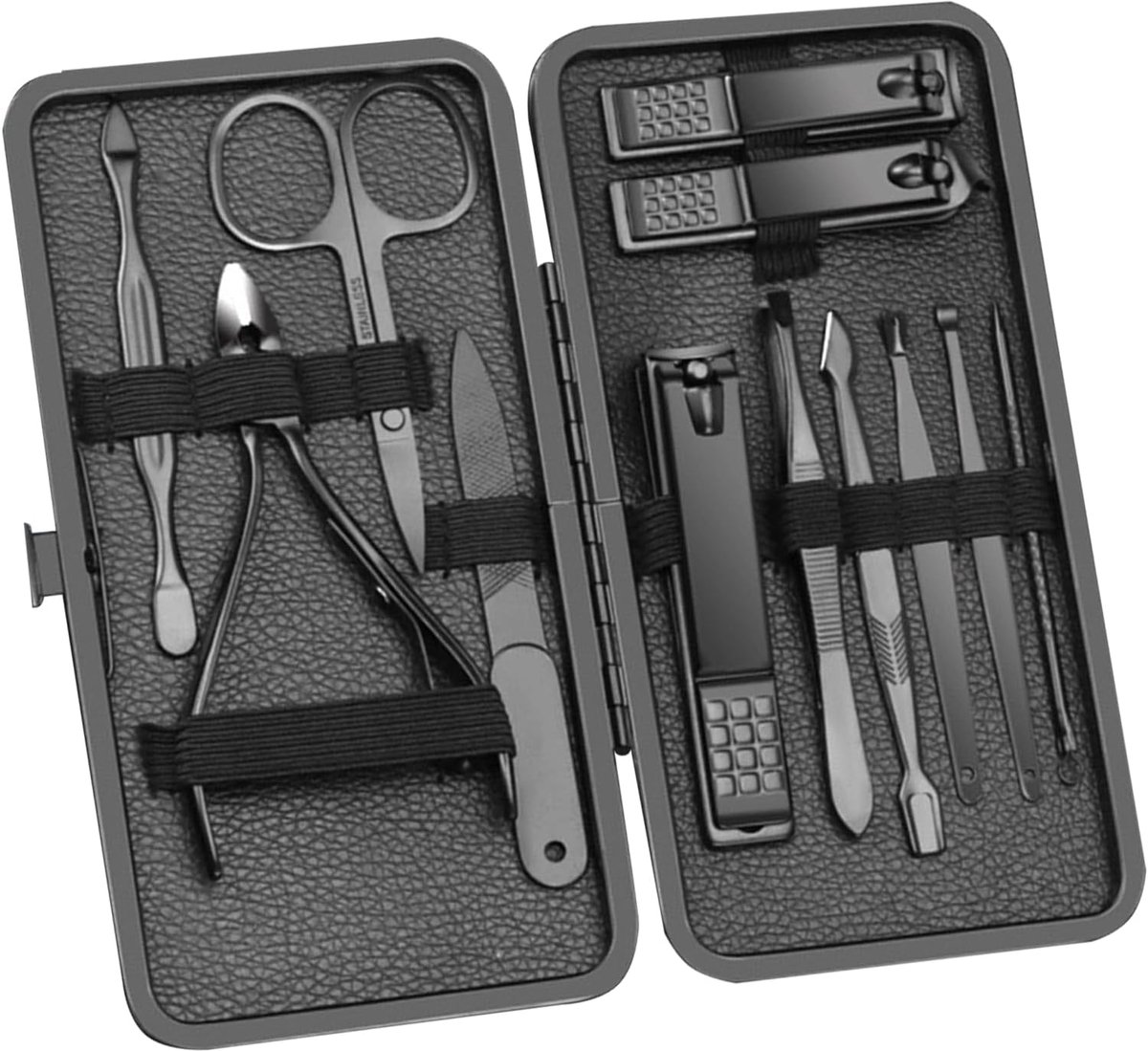 Manicure set 12-delig - roestvrij staal - luxe leren reisetui - complete nagelverzorging - SnelShoppen