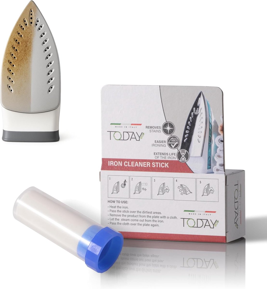 SnelShoppen - 2x Universele Strijkijzer Reinigingsstick - Elliptische Vorm tegen Hardnekkig Vuil, Niet-Giftig, Made in Italy, Verwijdert Kalk, Zetmeel
