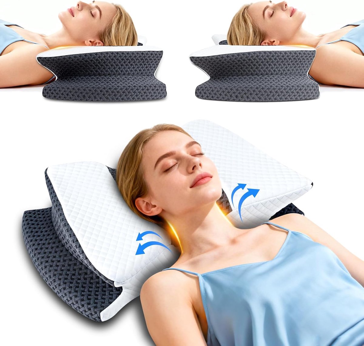 Ergonomisch nek kussen - memory foam - orthopedisch - ondersteuning voor rug- en zijslapers - SnelShoppen