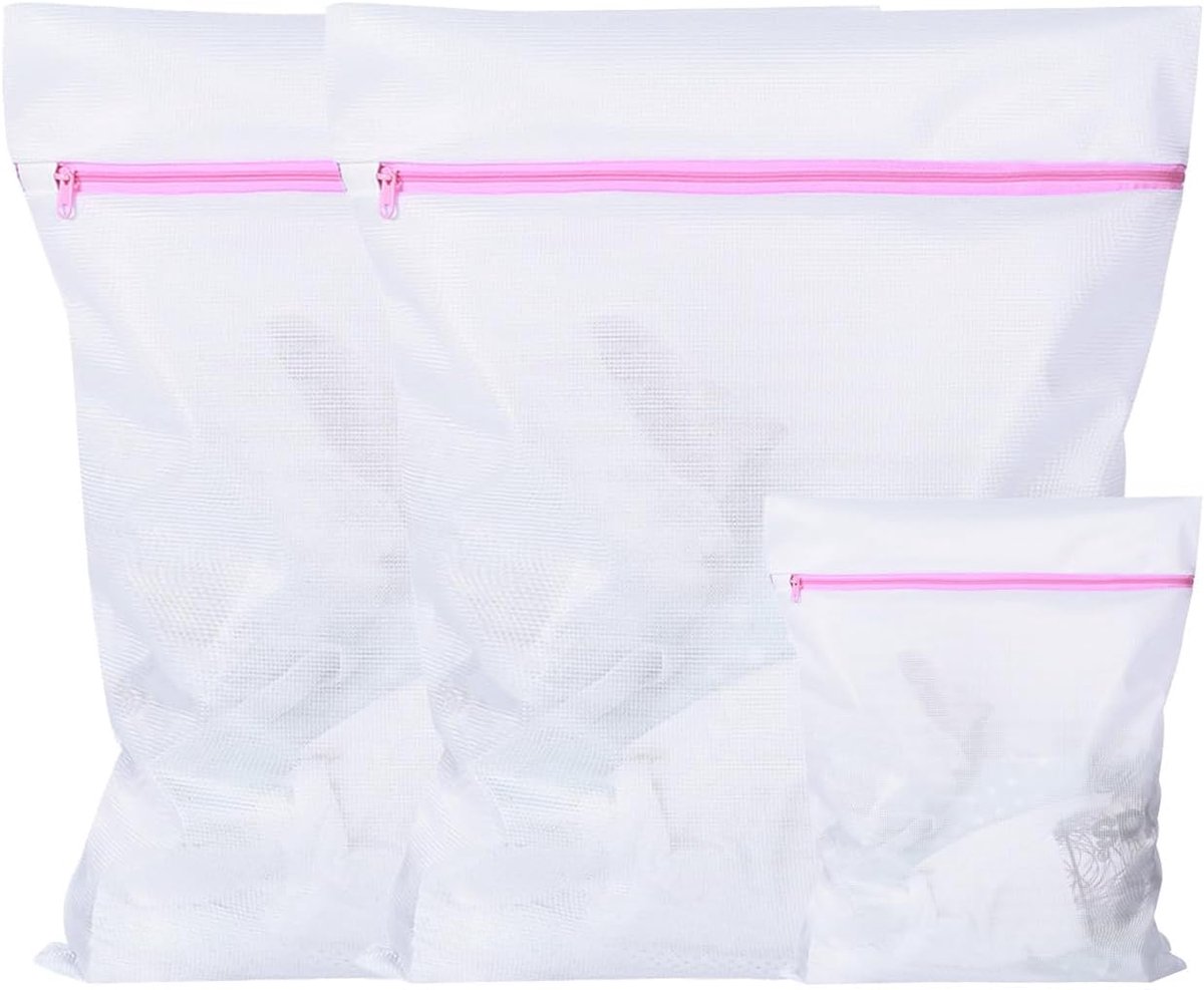 Wasnetten grote pack van 3 - 60 x 60 cm + 20 x 30 cm - fijnmazig polyester - beschermt delicate kleding - SnelShoppen