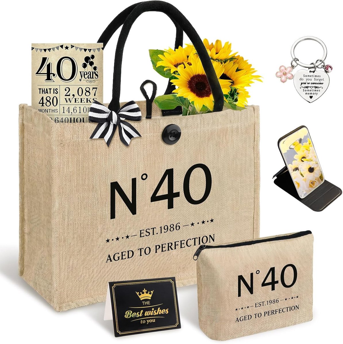 Jute tas voor 30e verjaardag - Vintage No. 30 handtas - Inclusief wenskaarten en sleutelhanger - SnelShoppen