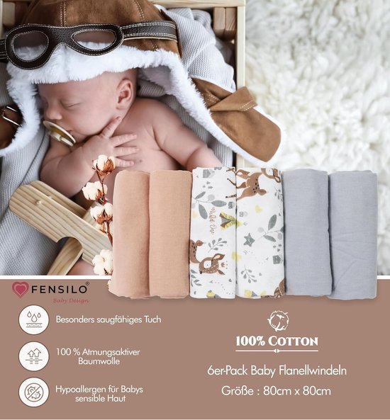 Set van 5 Katoenen Molton Luiers 80 x 80 cm - Flanellen Spuugdoeken voor Baby — afbeelding 2
