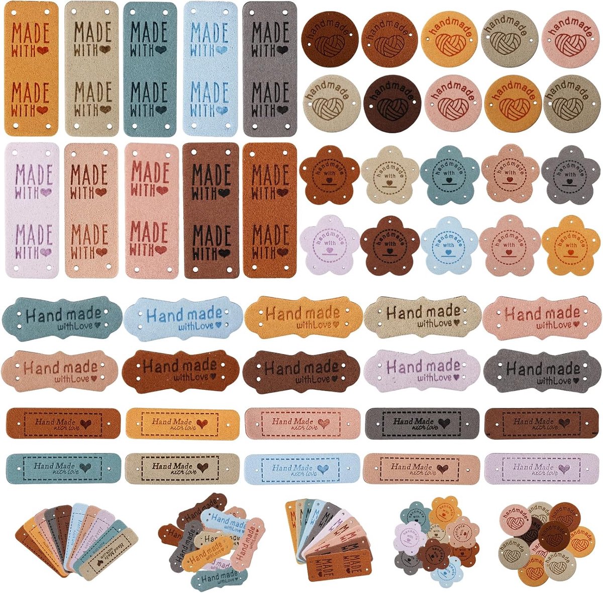 Labels voor naaien 50 stuks - PU leer - 5 designs - perfect voor kleding en tassen - SnelShoppen