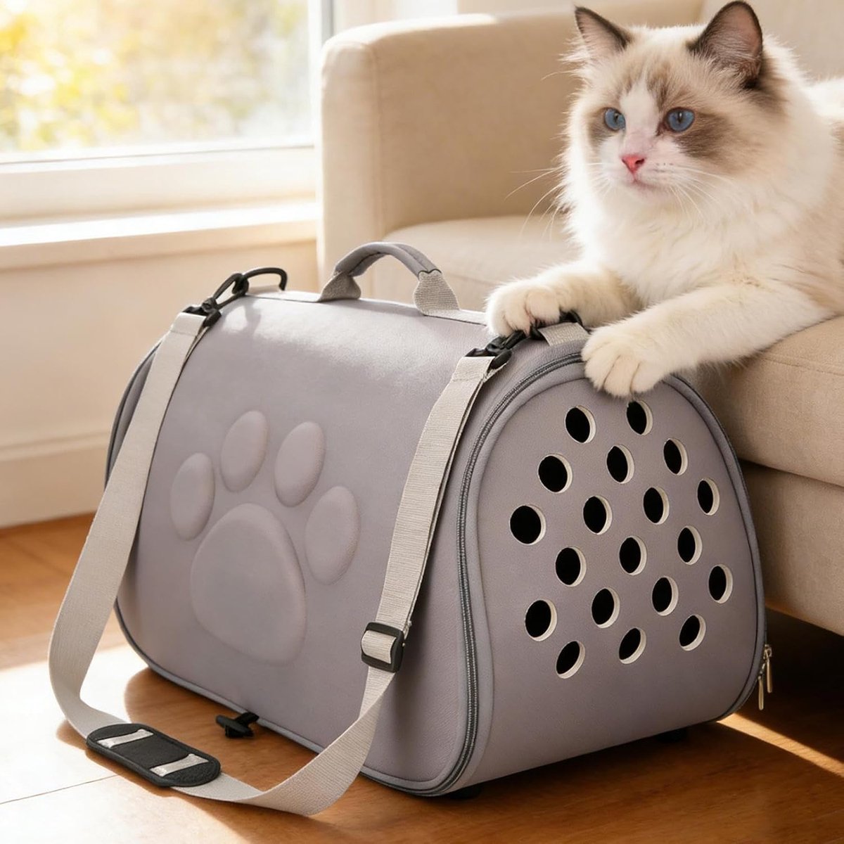 Katten Draagtas - Huisdier Reistas - Veilig Vervoer - Ademend Gaasraam - 43 x 27 x 9 cm - Grijs