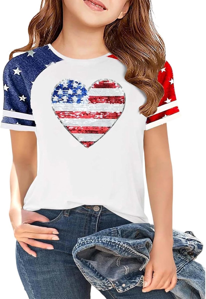 Meisjes shirt 2026 - maat 3 jaar - katoen - patriottische vlag - ideaal voor 4 juli - SnelShoppen