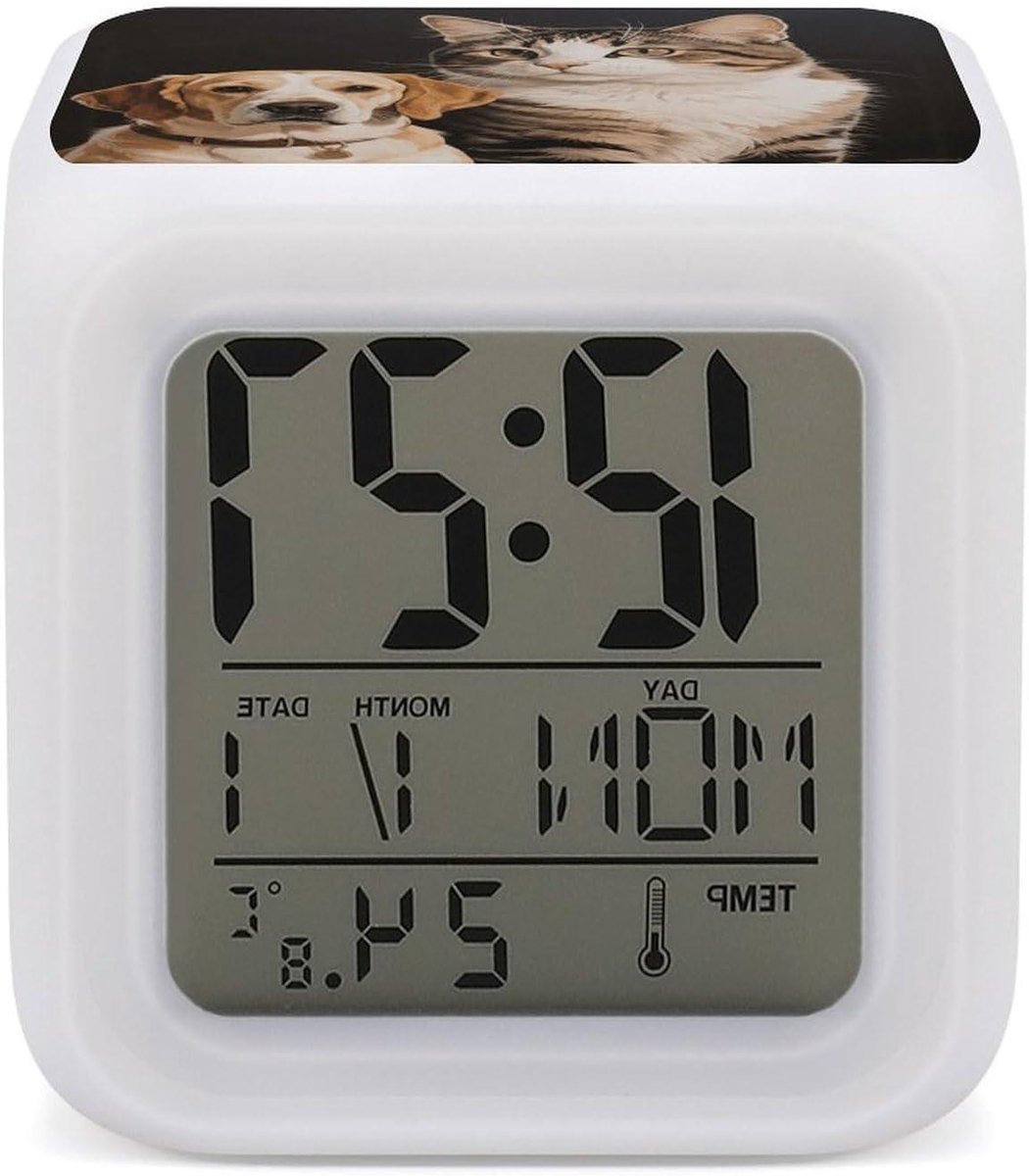 Digitale Wekker Kubus - Nachtkastje Klok - Wakker Worden - 7 Kleur LED - 31 inch - Wit