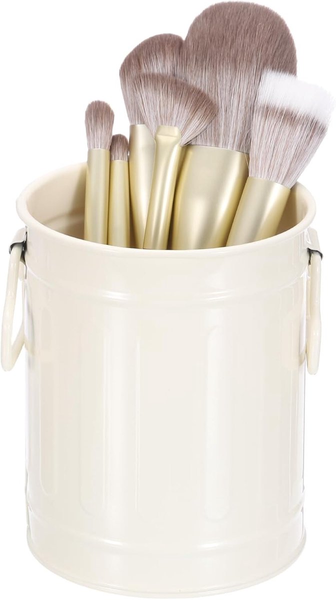 LISM-Ronde metalen make-upborstelhouder met handvat, afmetingen 8,9 x 11,4 cm, een kleine bureau-organizer Geschikt voor thuis en op kantoor, wit.