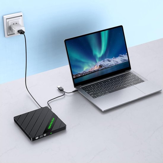Externe CD/DVD Brander - Optische Drive Lezer Brander - Software Installeren - Geïntegreerde Cardreader Hub - 15.5 cm - Zwart — afbeelding 3