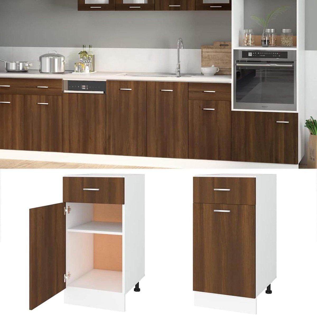 Ladekast Keuken - Opbergkast Lade - Keuken Organiseren - Vochtbestendig Materiaal - 40x46x81.5cm - Eikenhout Bruin