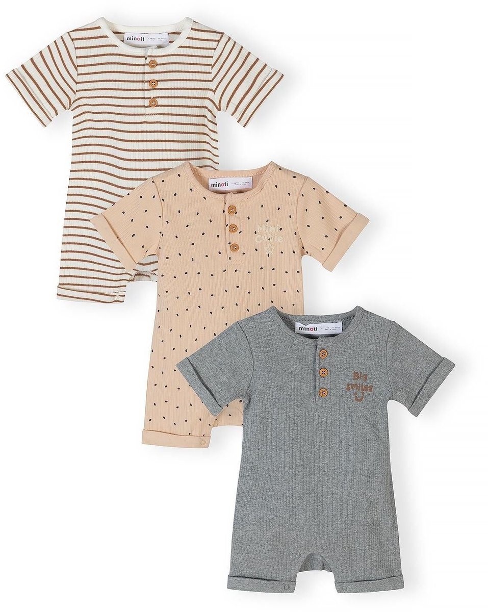 Minoti jumpsuit meisjes 3-pack geribbeld katoen - baby pak