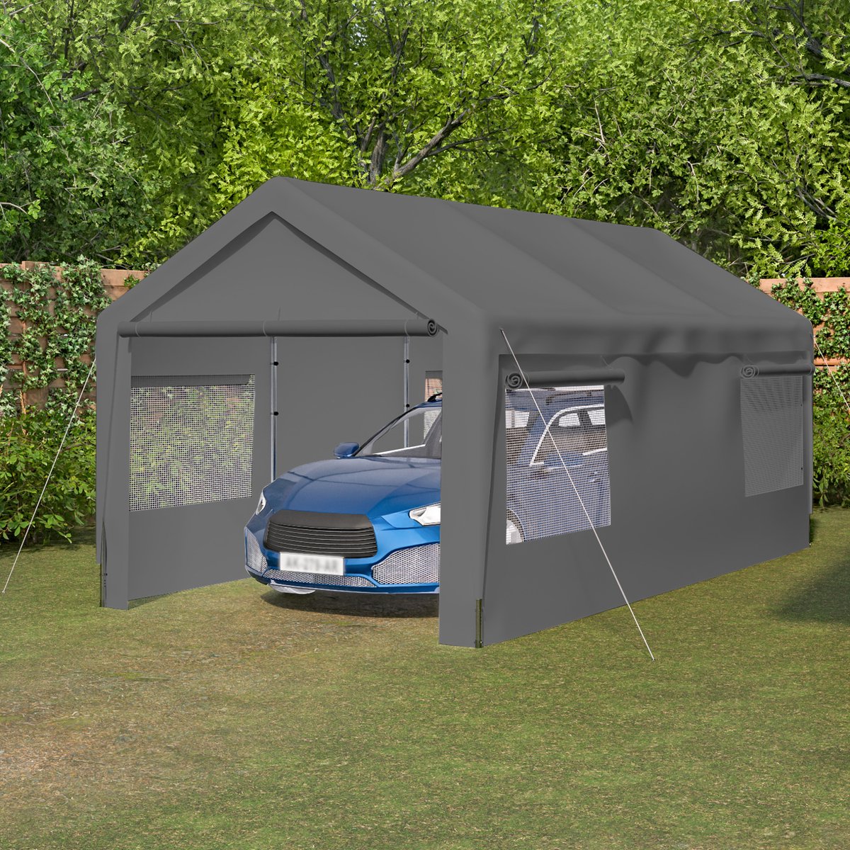 MIVRAY Garagetent Winterbestendig Met Uitneembare Zijwanden En Dak 3 X 6 M Staal Grijs Voor Auto SUV Boot En Vrachtwagen