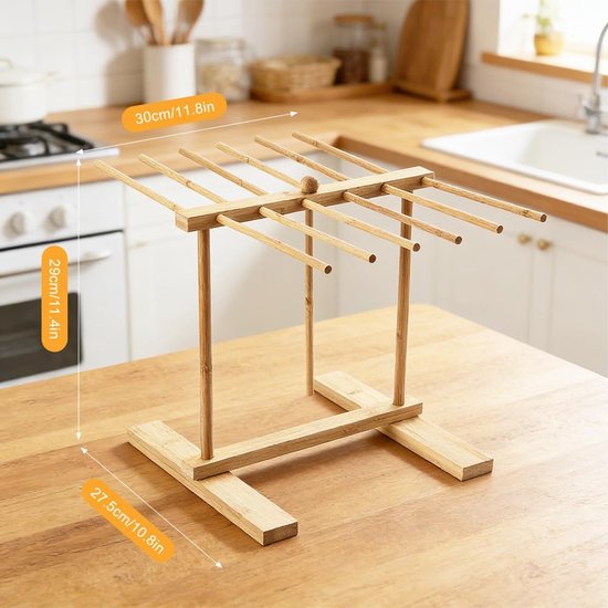 Pasta droger 12-stangen - houten nudelstandaard - ruimtebesparend - eenvoudig te reinigen - ShopVlot — afbeelding 3