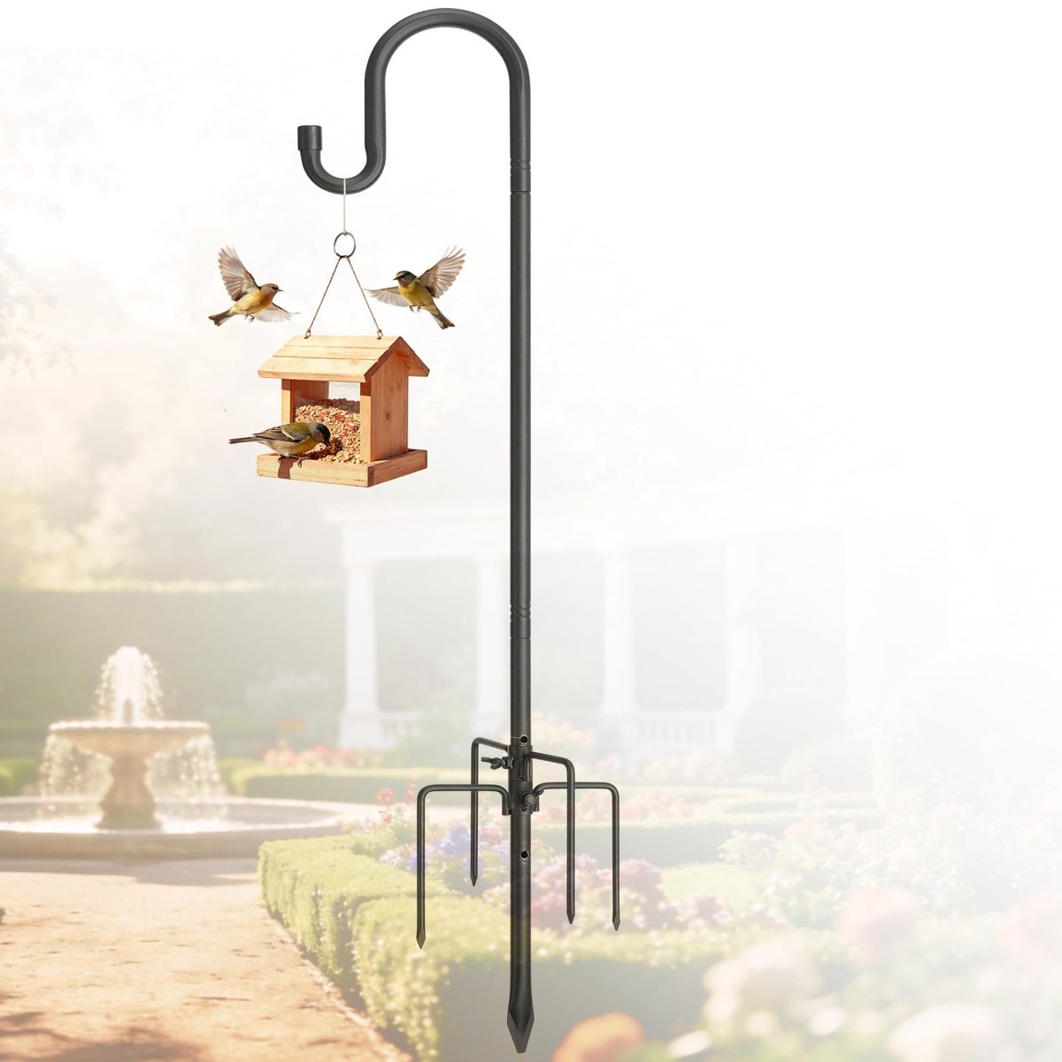Vogelvoederpaal 117cm - Herdershaken Heavy Duty - Duurzaam ontwerp - Ideaal voor het voeden van vogels - ShopVlot
